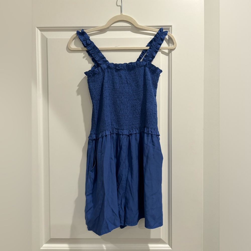 My Girls by Material Girls Blue Ribbed and Ruffled Mini Romper